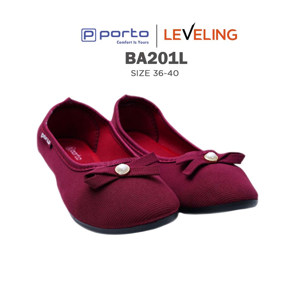 PORTO - Sepatu Wanita Flatshoes Casual Balet Kain Empuk Original BA201L-Maroon