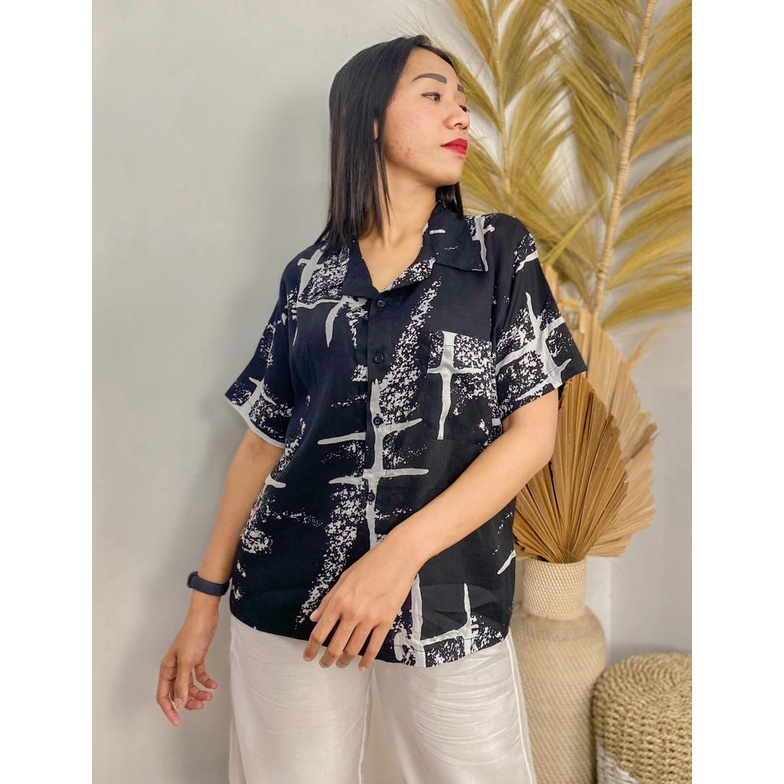 BONAMI PATTERN SHIRT/KEMEJA MOTIF KAYU/KEMEJA RAYON LENGAN PENDEK/OVERSIZED SHIRT