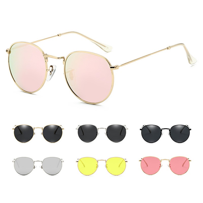 (YUZHU) Bayar di Tempat Kacamata Hitam Unisex Korean Desgin Besi Frame Round Sunglasses Women/Men