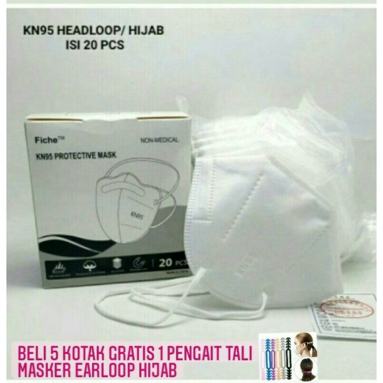 Masker KN95 Hijab Masker Merk Fiche 5ply isi 20 pcs Headloop Murah Murah