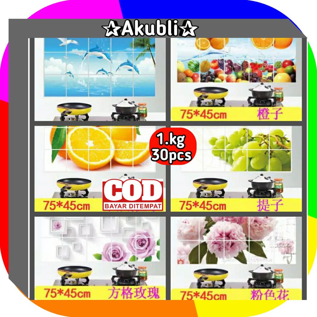 Akubli✰ COD Sr91 Stiker Dapur Anti Minyak Wallpaper Dinding Dapur Kitchen Set Batam Import Murah