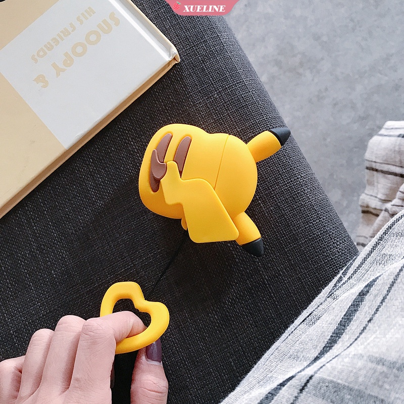 Case Pelindung Headphone Bluetooth Bahan Silikon Motif Kartun Pikachu Untuk AirPods 1 2