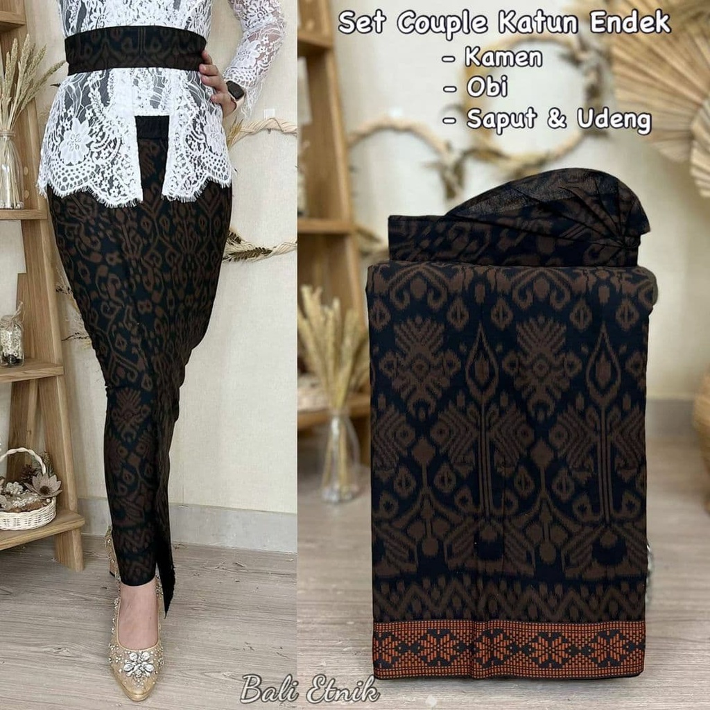 SudanBali Set Couple Kain Katun Setelan kamen Udeng dan Saput Endek Batik Bali Murah