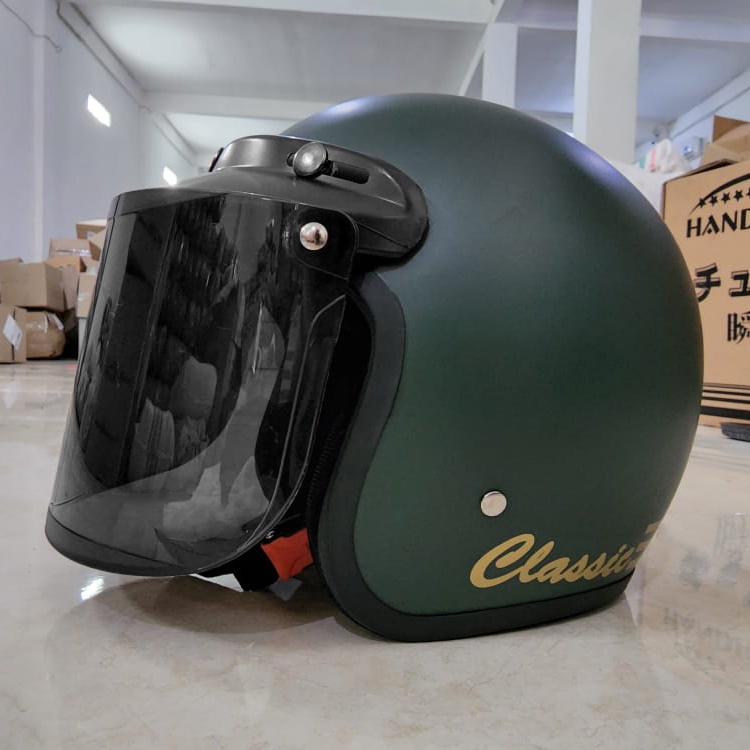 Helm Bogo Retro Dewasa Pria Wanita Polos Klasik SNI Motor-army doff