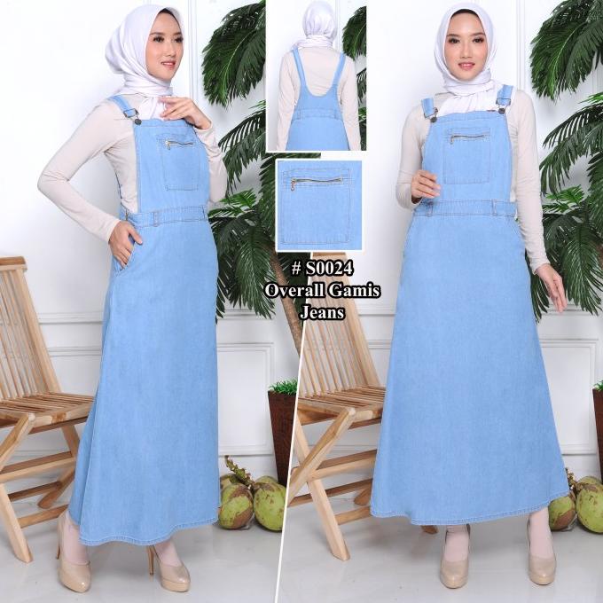 Overall Maxi Dress Denim Jeans Rok Panjang Kodok Women Girl Wanita