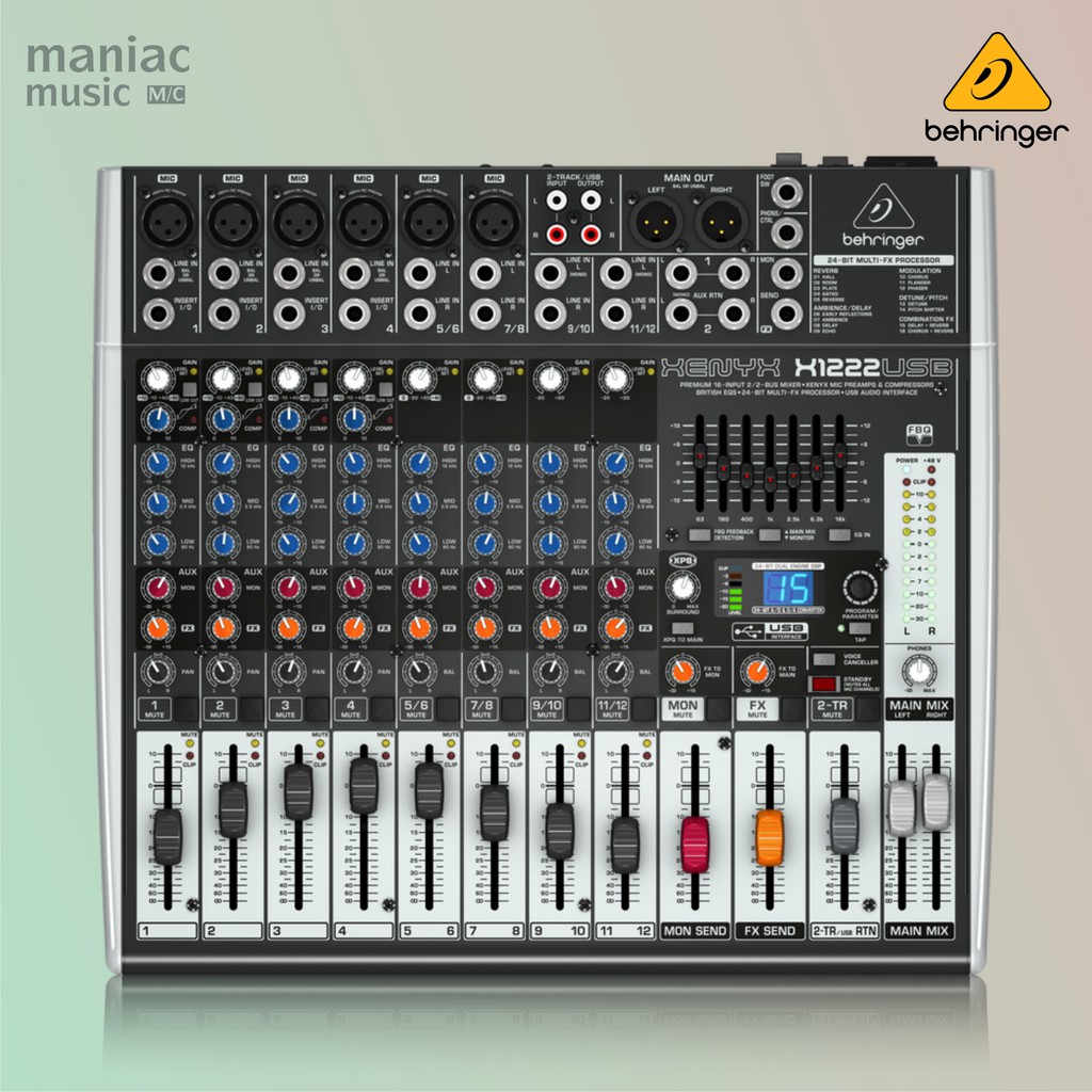 Behringer X1222USB - Mixer Sedang Premium, Soundcard Recording, Multi Efek, 16-Input, 2/2-Bus