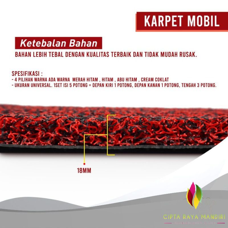 Karpet Mobil Premium Mie Bihun Potong Universal / Umum 2 Baris Ketebalan 18mm (5 Pcs）