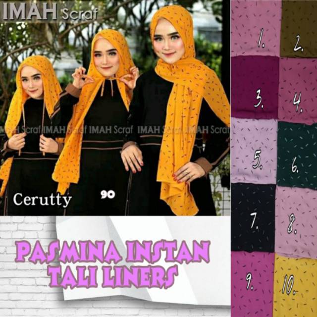 jilbab instan simpel Pasmina instan tali motif polka liners cerruty babydoll