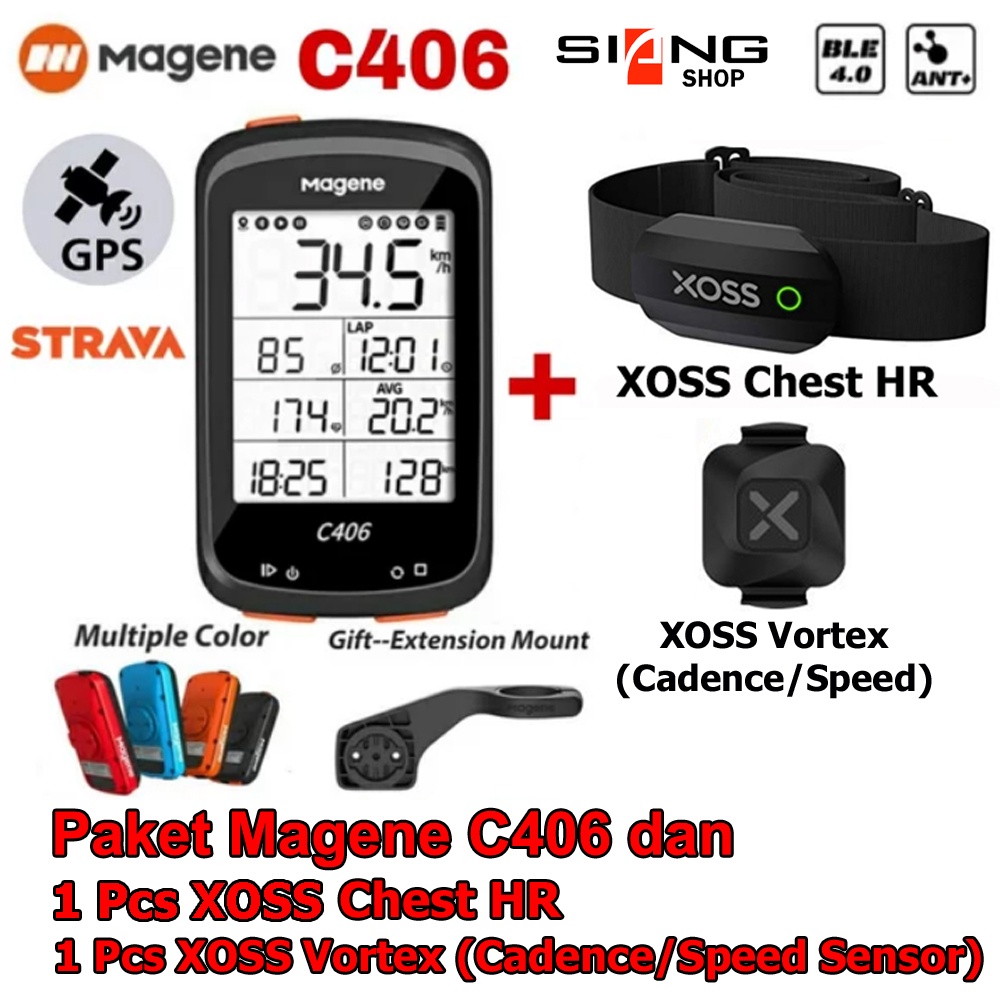 Cyclocomp / Speedometer sepeda MAGENE C406 bundling XOSS CHEST HR dan XOSS VORTEX