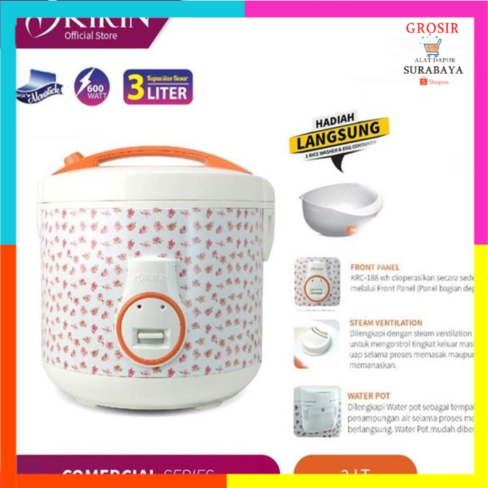 Rice Cooker KIRIN KRC-188WH/magic com kirin 3 Liter / KRC-188 wh