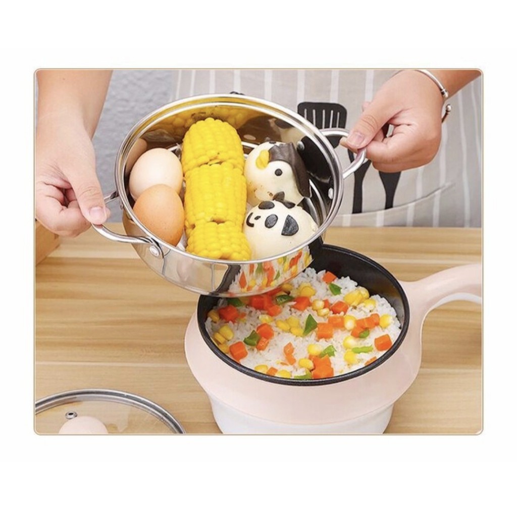 ELECTRIC FRY PANCI KUKUS Rice Cpooker Mini LISTRIK 18 cm 1.5 Liter GAGANG LAPIS KERAMIK SERBAGUNA