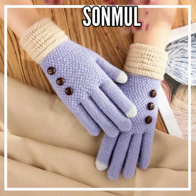 WOMAN WINTER GLOVES KNIT BUTTON SARUNG TANGAN RAJUT WANITA MUSIM DINGIN