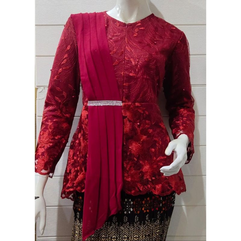 IndahKebaya | HANYA ATASAN / KEBAYA AURORA SELENDANG BROKAT TILLE MUTIARA / WISUDA / KARTINI / AKAD