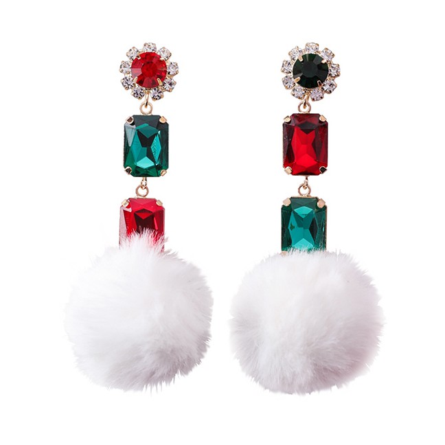 LRC Anting Tusuk Fashion Fuzzy Ball Decorated Earrings