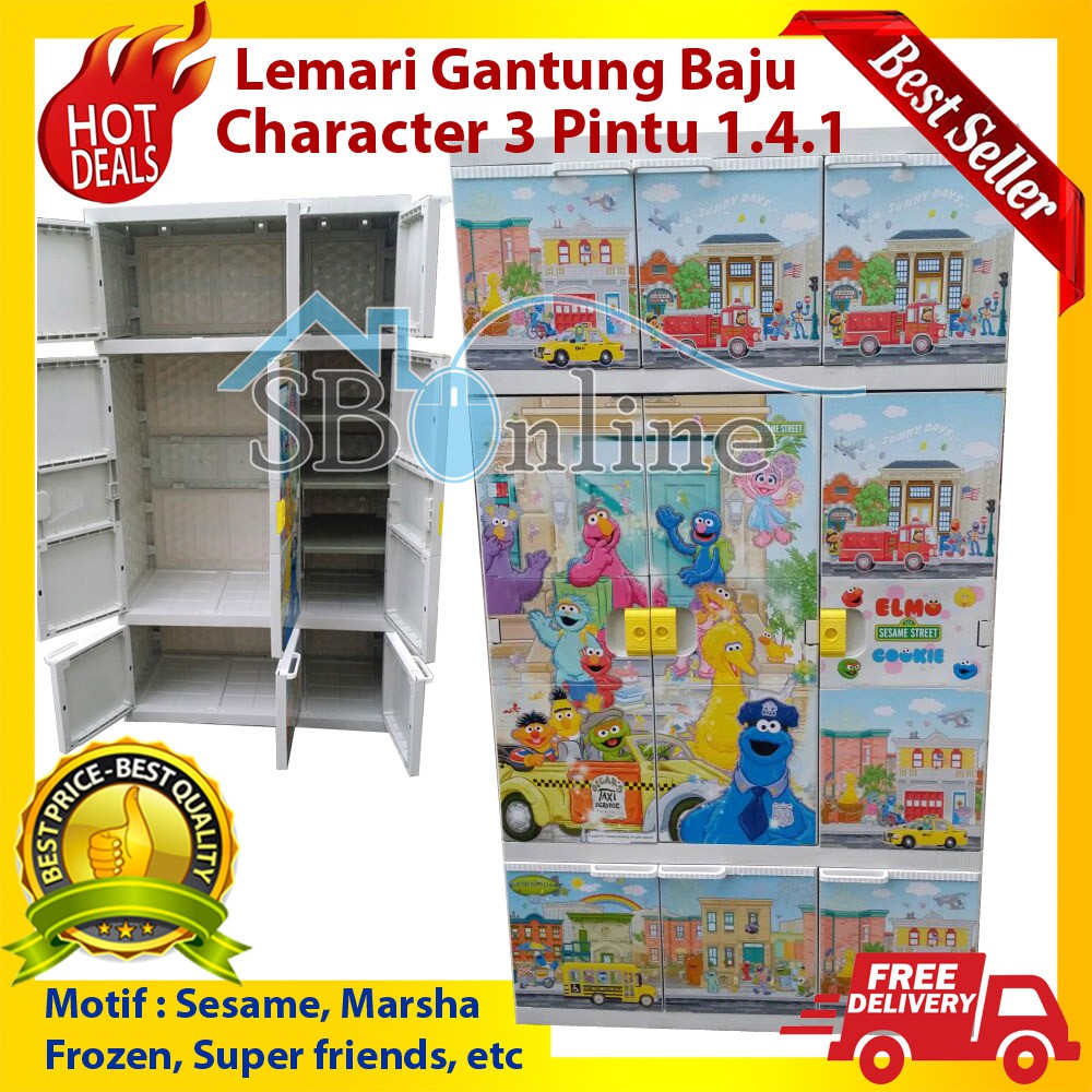 Lemari Gantung Pakaian Plastik 3 Pintu Character B3G 1.4.1