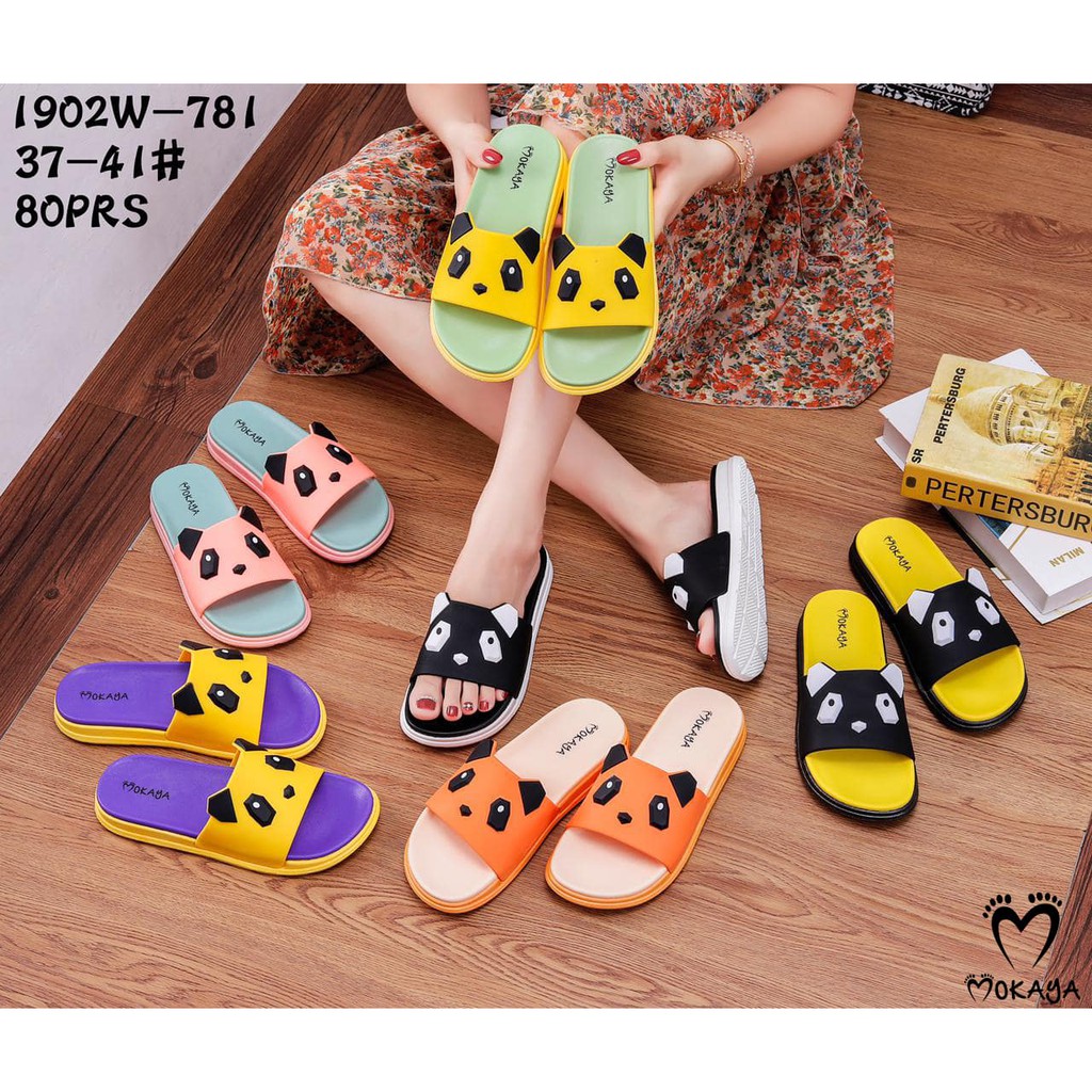 Sandal Slop Wanita impor Motif Panda Lucu - Mokaya 1902-W Panda &amp; 1988L (37-41)