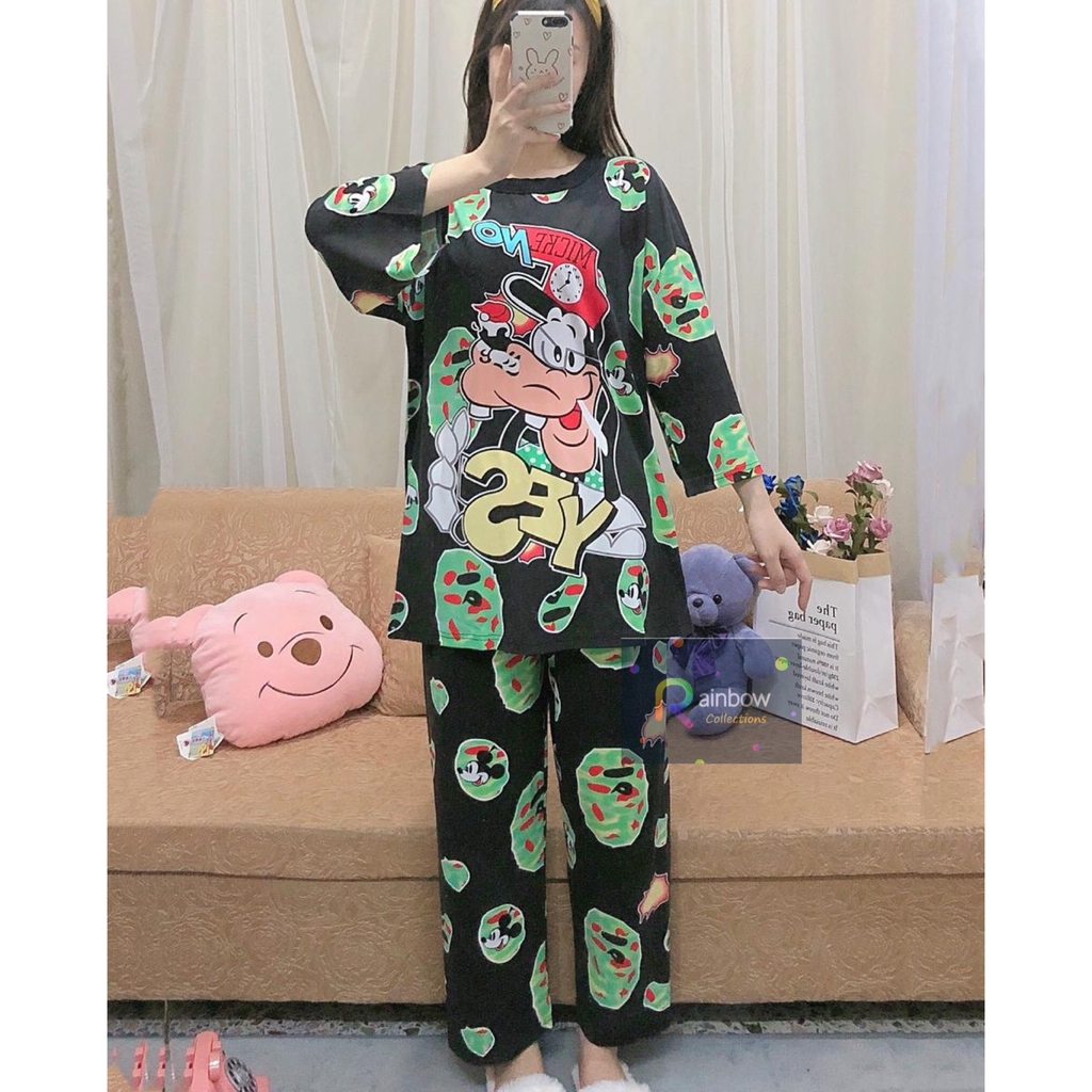 Setelan Oversize 8/9 /Baju Tidur Dewasa PP /Bahan SPANDEK Import motif BIGSIZE