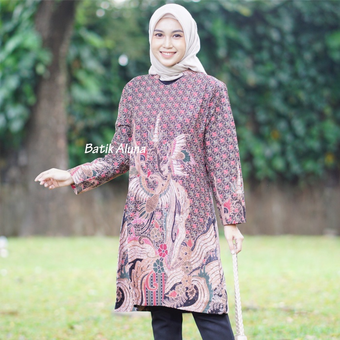 Batik Wanita Modern Elegan Lengan Panjang Eksklusif Premium Tasikmalaya Blouse Baju Batik Wanita Tunik Terbaru Kekinian Atasan Batik Wanita Modern Jumbo Kantor Berkerah FASHION BATIK ALUNA