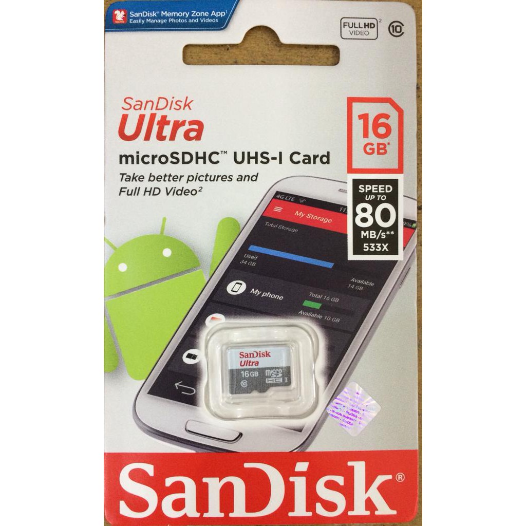 C_   Sandisk Ultra Micro SD 16GB 80Mbps CLASS 10 MicroSDXC MicroSD Original