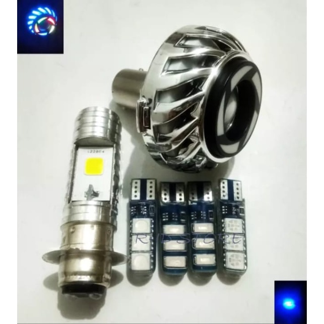 (PAKET HEMAT LAMPU VARIASI 3IN1) LAMPU UTAMA LED 2 SISI AC DC+LAMPU STOP REM PROJIE RAINBOW/KOTAK+4pcs LAMPU SEN JELLY KEDIP. UNIVERSAL MOTOR BEBEK DAN METIC