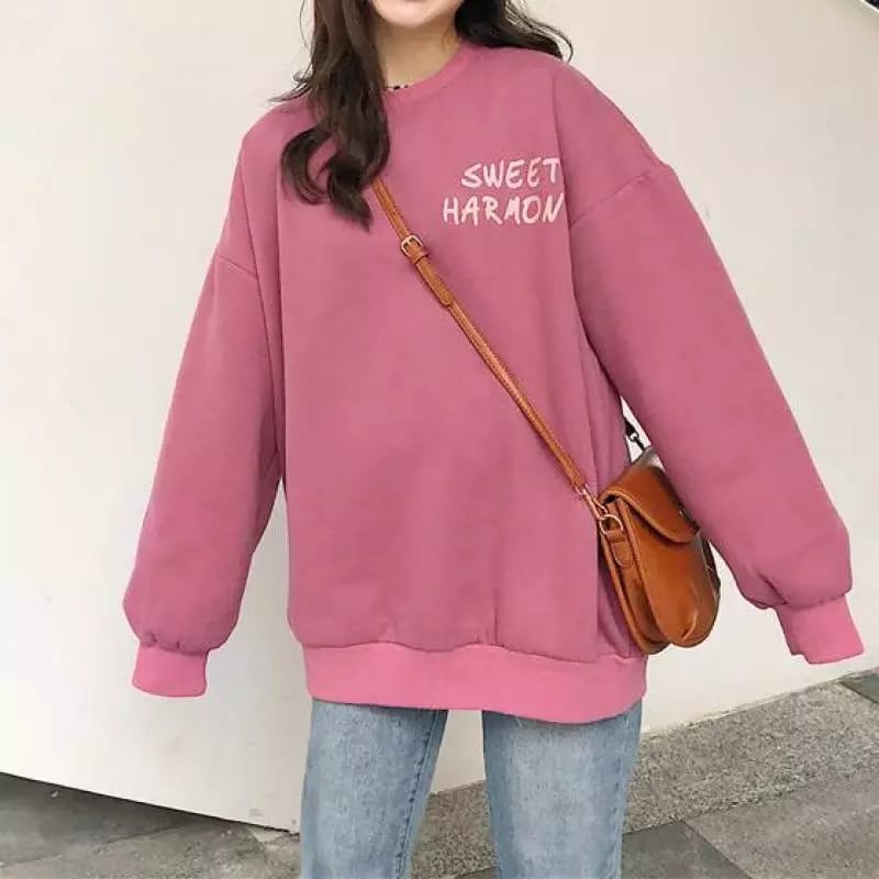 ( 2 SIDE) SWEET HARMONY SWEATER CREWNECK BAHAN FLEECE-Nila Dusty