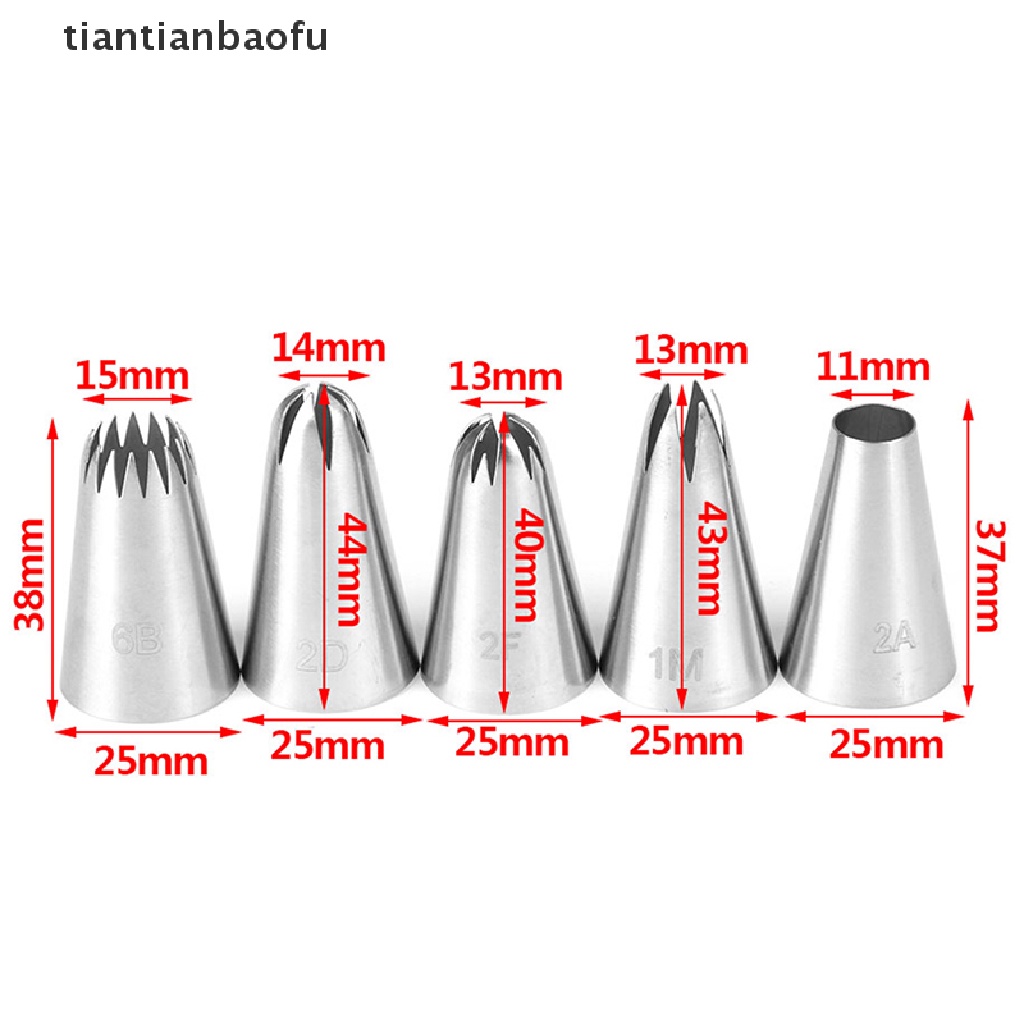 5 PCs / Set Nozzles Icing Piping Bahan Stainless Steel Untuk Membuat Krim Cupcake