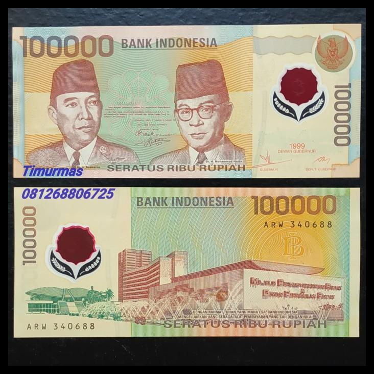 Uang Kuno Uang Lama 100.000 Rupiah Polimer Soekarno Hatta Polimer 1999