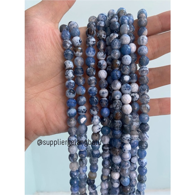 batu CUTTING sodalite serat FACETED 8mm akik kalimantan biru putih