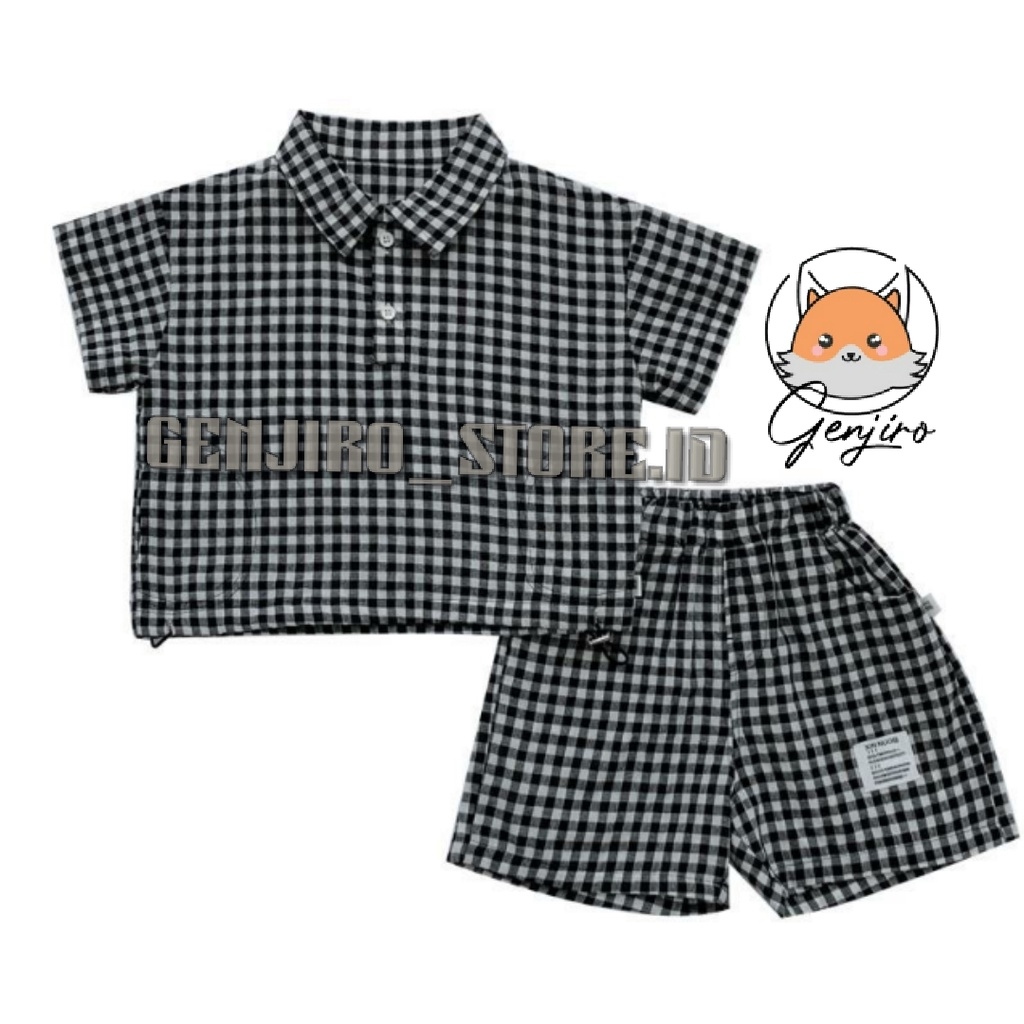 SETELAN ANK LAKI LAKI/ SETELAN WANGKY KOTAK KOTAK/BAWAH TALI +APLIKASI STOPER/BAJU GENJIRO/UNTUK ANAK USIA 1-4 TAHUN/BISA COD