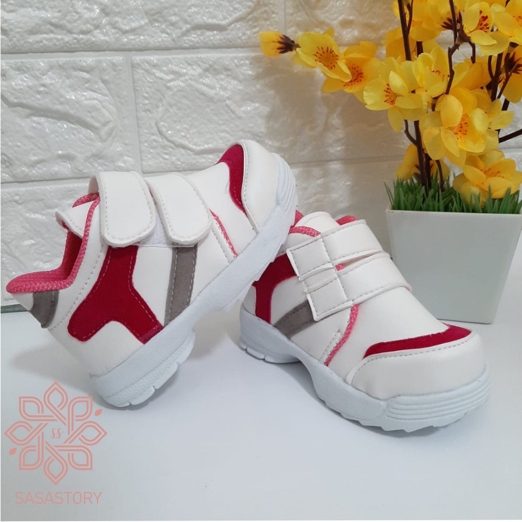 Sasastory Sepatu Sneaker Boot Anak Perempuan 1 Sampai 3 Tahun Pink Putih BA01