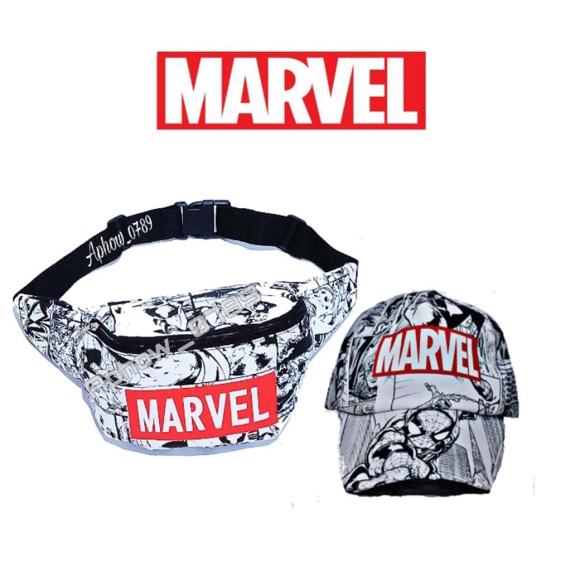 Topi anak printing motif superhero marvvel bonus tas selempang canvas