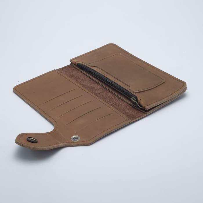 dompet tinggi berdiri model kancing diluar warna coklat bikers PHWL168