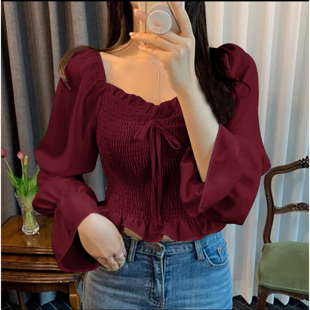 F D11 BLOUSE ESHTER  Bahan mosCrepe full karet keliling bisa melar sampe XXL