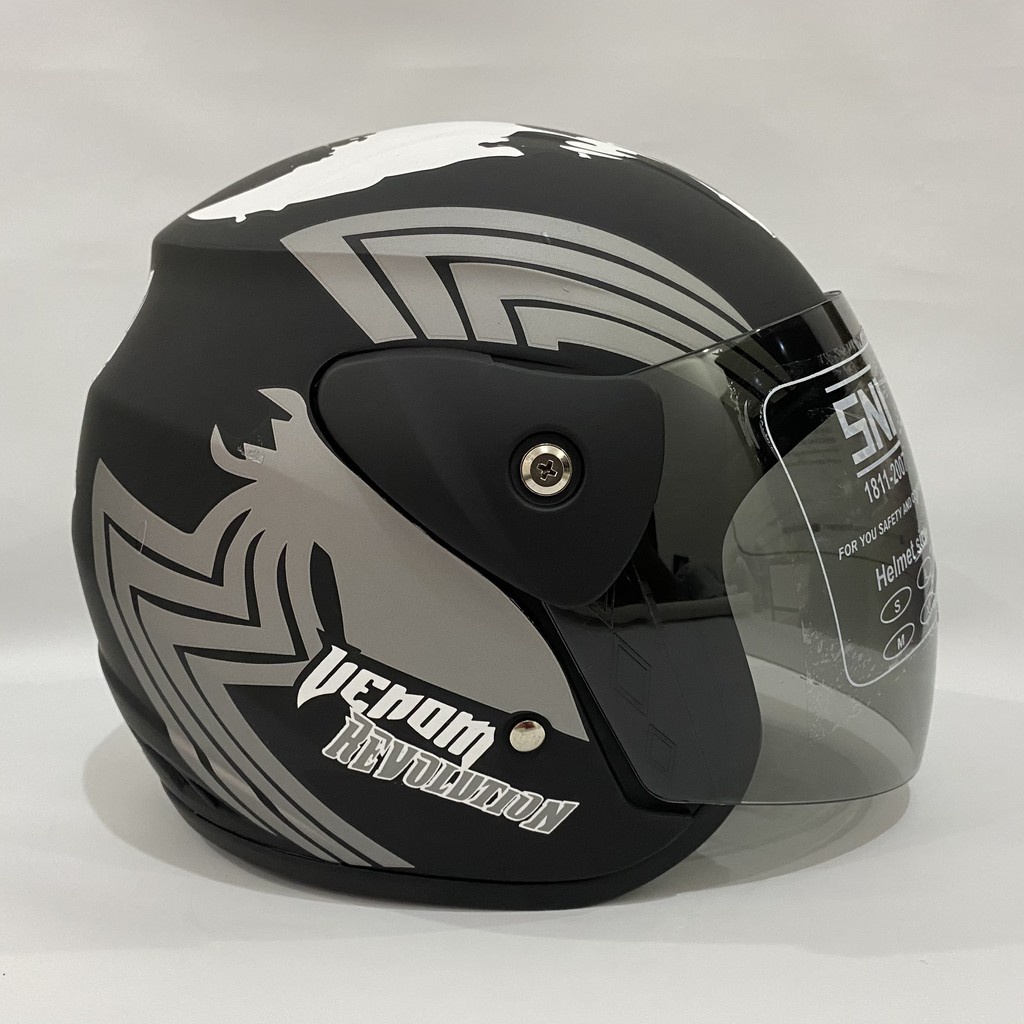 Helm Half Face Evo Inovation SNI Mirip Seperti Helm GM Motif VENOM Untuk Pria Dan Wanita Dewasa Cod - MLA HITAM DOF/Silver