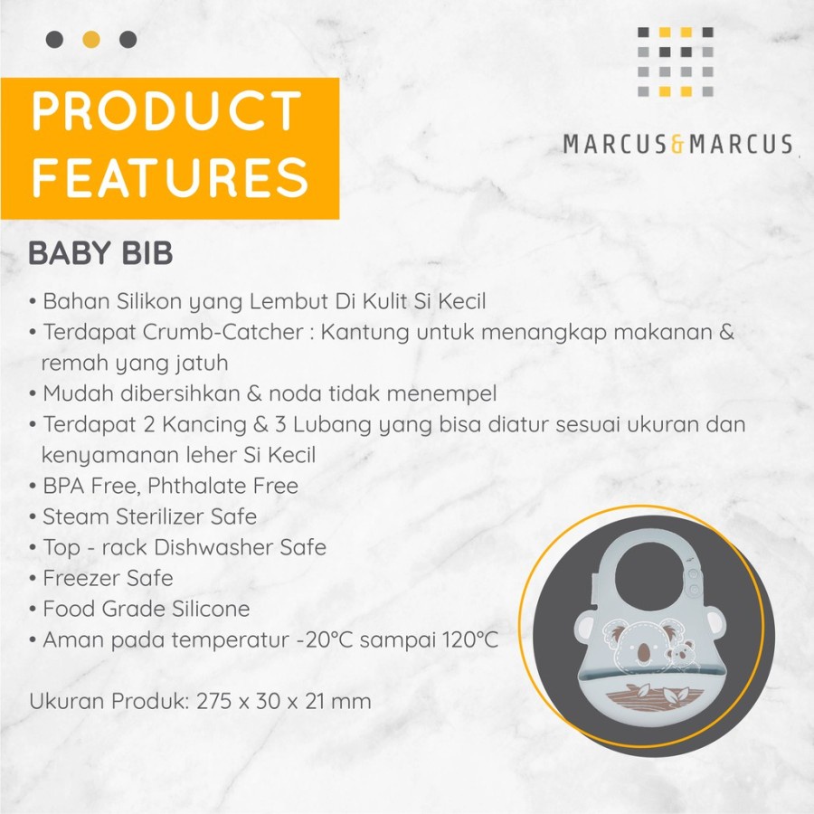 Celemek Makan MPASI Bayi Premium Marcus and Marcus Baby BIB