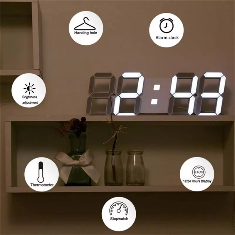 NA - Jam Dinding Digital LED Temperatur Jam Meja Digital Wall Clock DWC1