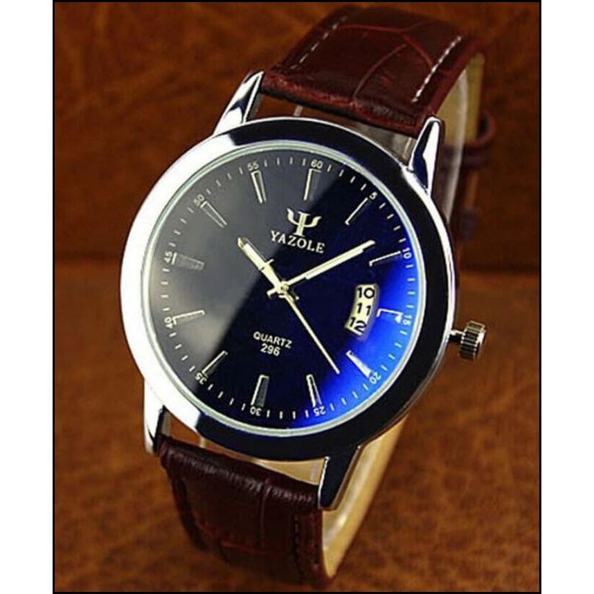 Yazole Jam Tangan Pria Kulit Analog Waterproof Calendar - Coklat
