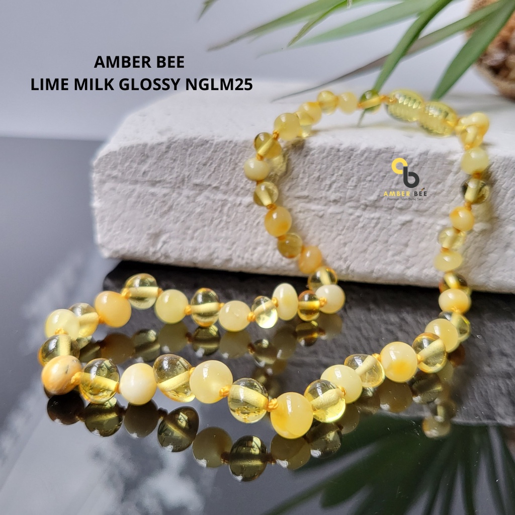 Kalung Gelang Amber Anak Premium Glossy Lemon Milk By Amber Bee NBGLM2577
