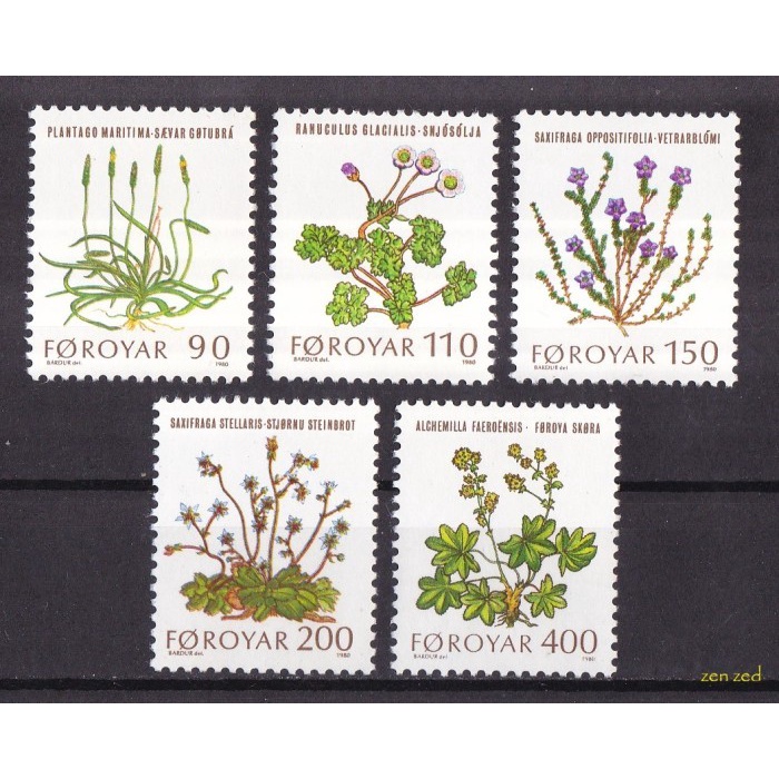 

0629 Perangko Faroe Islands 1980 Sea Plants 5v Mnh