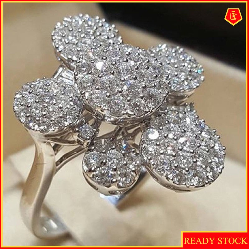 [Ready Stock]Luxury Micro Inlaid with Diamond Flower Ring