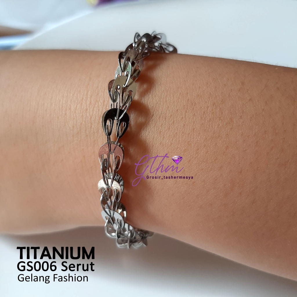 Gelang Serut Titanium Perhiasan Fashion Import Anti Karat aman dan cocok dipakai sehari-hari gs006