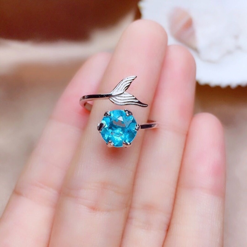 Fashion Mermaid Foam Ring Inlaid Blue Diamond Ring