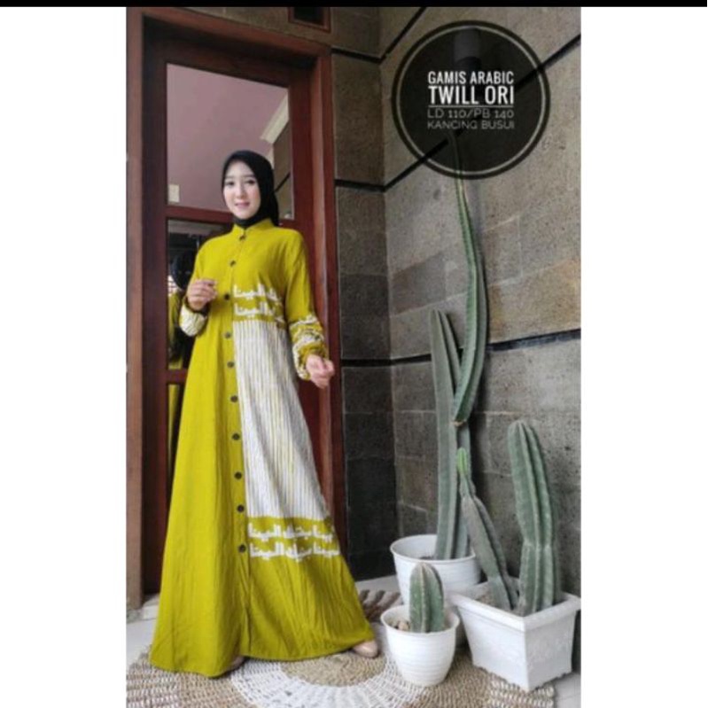 gamis twill ory motif aksara/ font arab/ korea