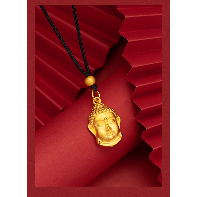 Liontin Bentuk Kepala Buddha 3D Emas Asli Kadar 375Gaya Korea
