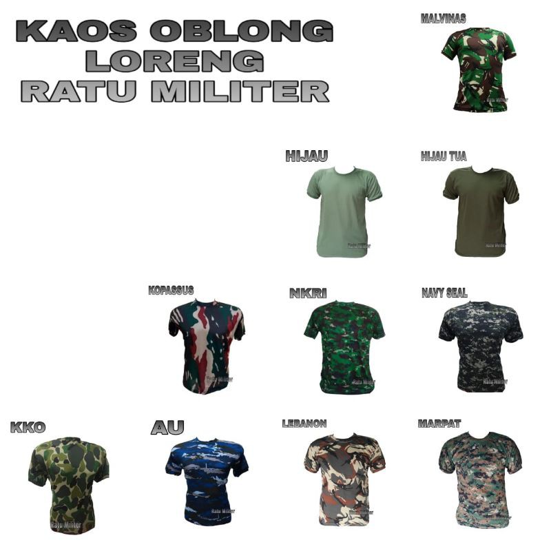 Jual Kaos Pria Tni Loreng Doreng Bahan Katun Ratu Militer Indonesia