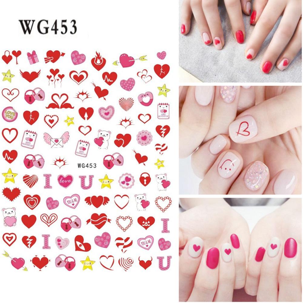 Mxbeauty Stiker Kuku Love Hati Motif Beruang Manicure Dekorasi Graffiti Hati Valentines Day Nail Art