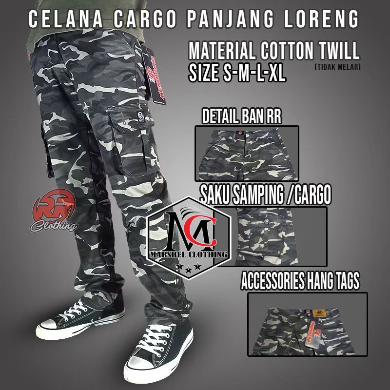 RCL - celana cargo pria Loreng Army Sleting lutut bisa panjang pendek Original Frwd