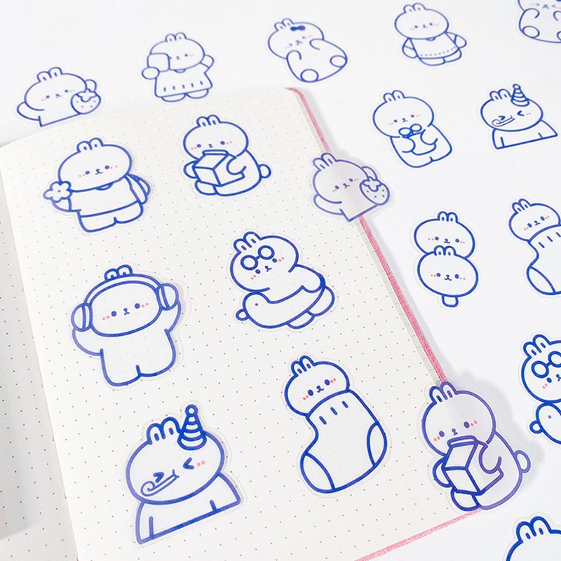 

Sticker Pet Cute Puppy bunny duck bear transparan border biru isi 24 cute deco