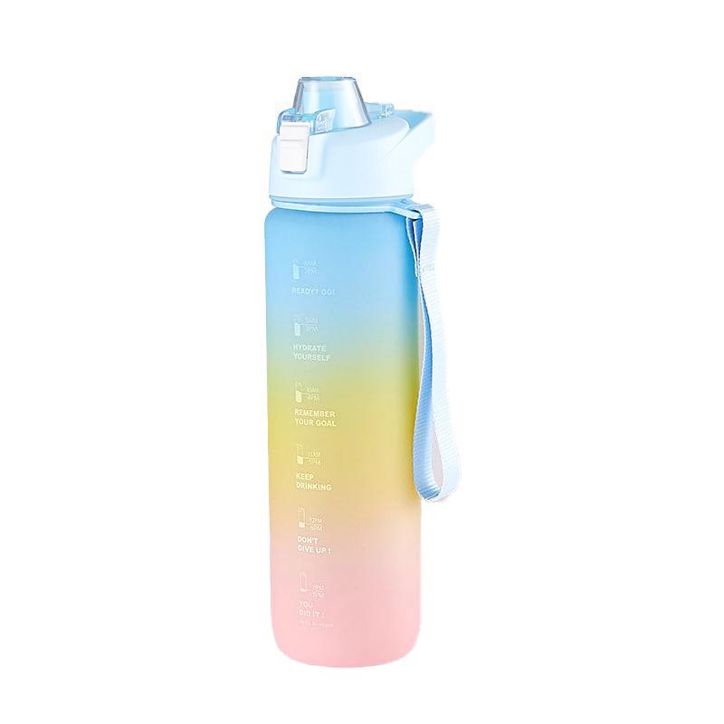 HOKO Botol Minum Tumbler Olahraga Sport Unik FREE Stiker 2D+3D / Botol Motivasi 1000ML / Botol Penanda Gradient Gradasi 1 LITER-Tosca