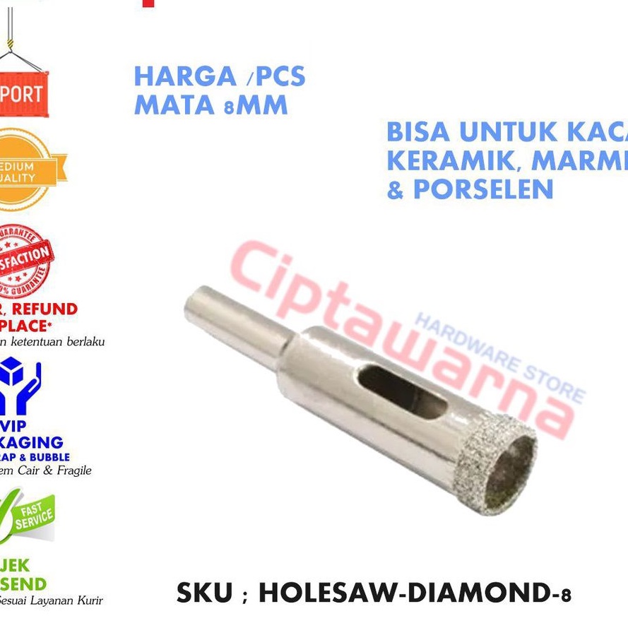 Diamond Holesaw 8 MM Mata Bor Kaca Marmer Granit Keramik